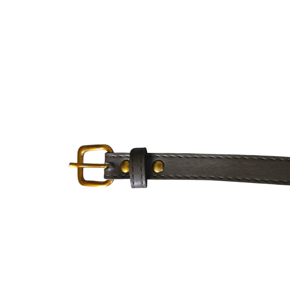 Solid brown leather belt with brass buckle, no brand marking